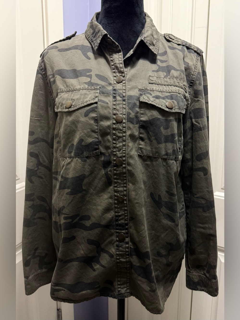 Staring at Stars Olive Green Camouflage Military Field Shirt